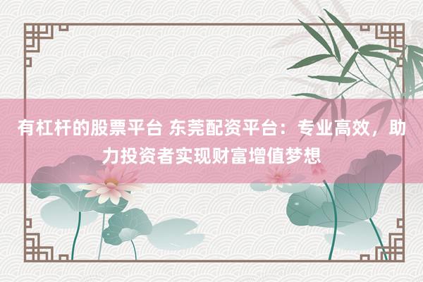 有杠杆的股票平台 东莞配资平台：专业高效，助力投资者实现财富增值梦想