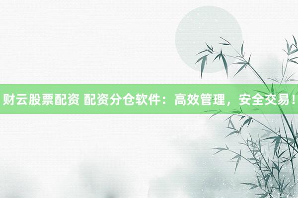 财云股票配资 配资分仓软件：高效管理，安全交易！