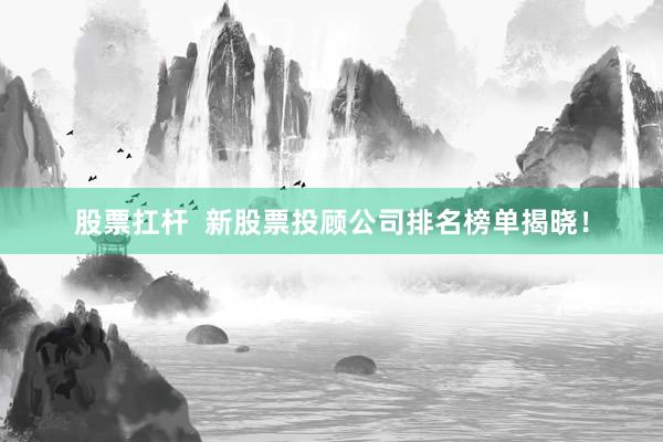 股票扛杆  新股票投顾公司排名榜单揭晓！