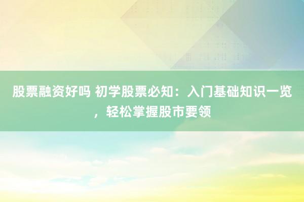 股票融资好吗 初学股票必知：入门基础知识一览，轻松掌握股市要领
