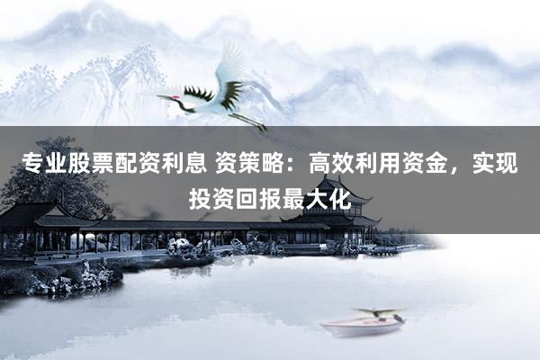 专业股票配资利息 资策略：高效利用资金，实现投资回报最大化