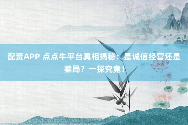 配资APP 点点牛平台真相揭秘：是诚信经营还是骗局？一探究竟！