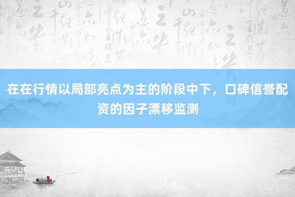 在在行情以局部亮点为主的阶段中下，口碑信誉配资的因子漂移监测